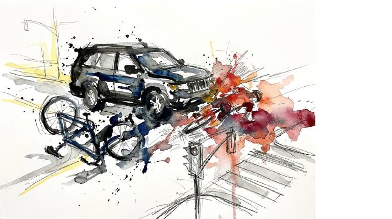 Mercer and Houston: a cyclist goes down, and the count keeps climbing