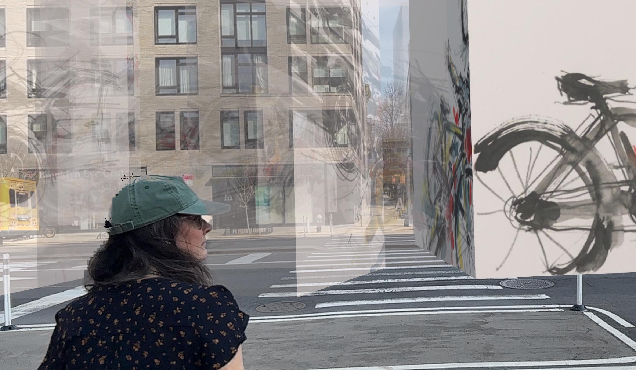 People gathering outdoors along Atlantic Avenue beneath trees and apartment facades.