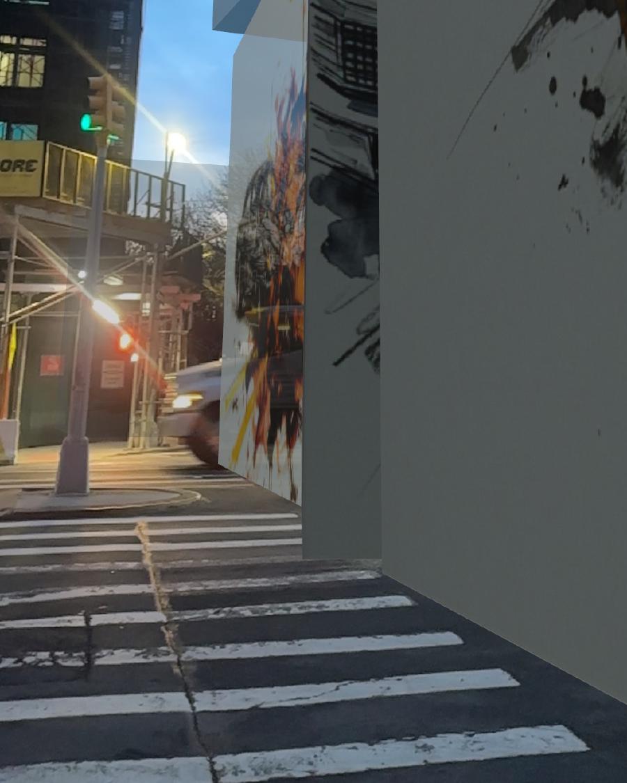 Twilight along a Brooklyn block with people moving through a blue-hour streetscape.
