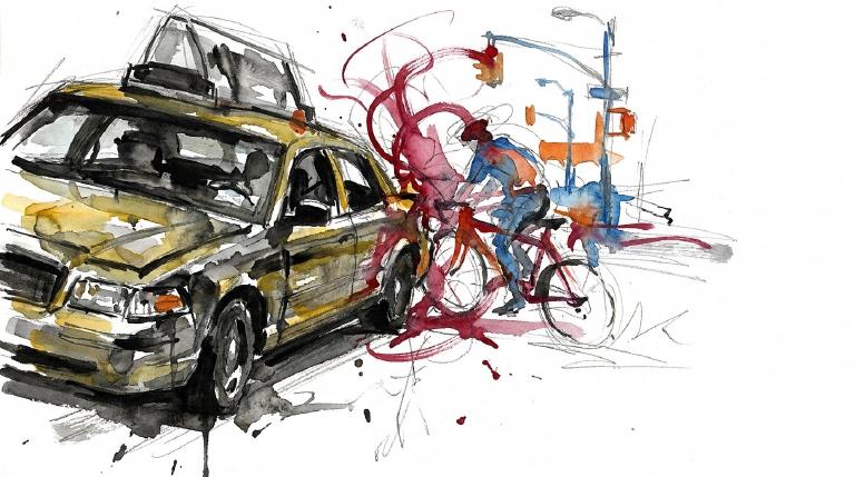Broadway and 8th: a cyclist down, a pattern unbroken