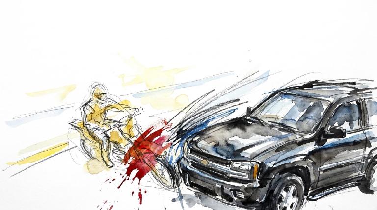 Parsons and 79th: a bike, a sedan, a fall