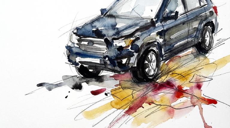 BQE morning, a motorcycle, and a box truck